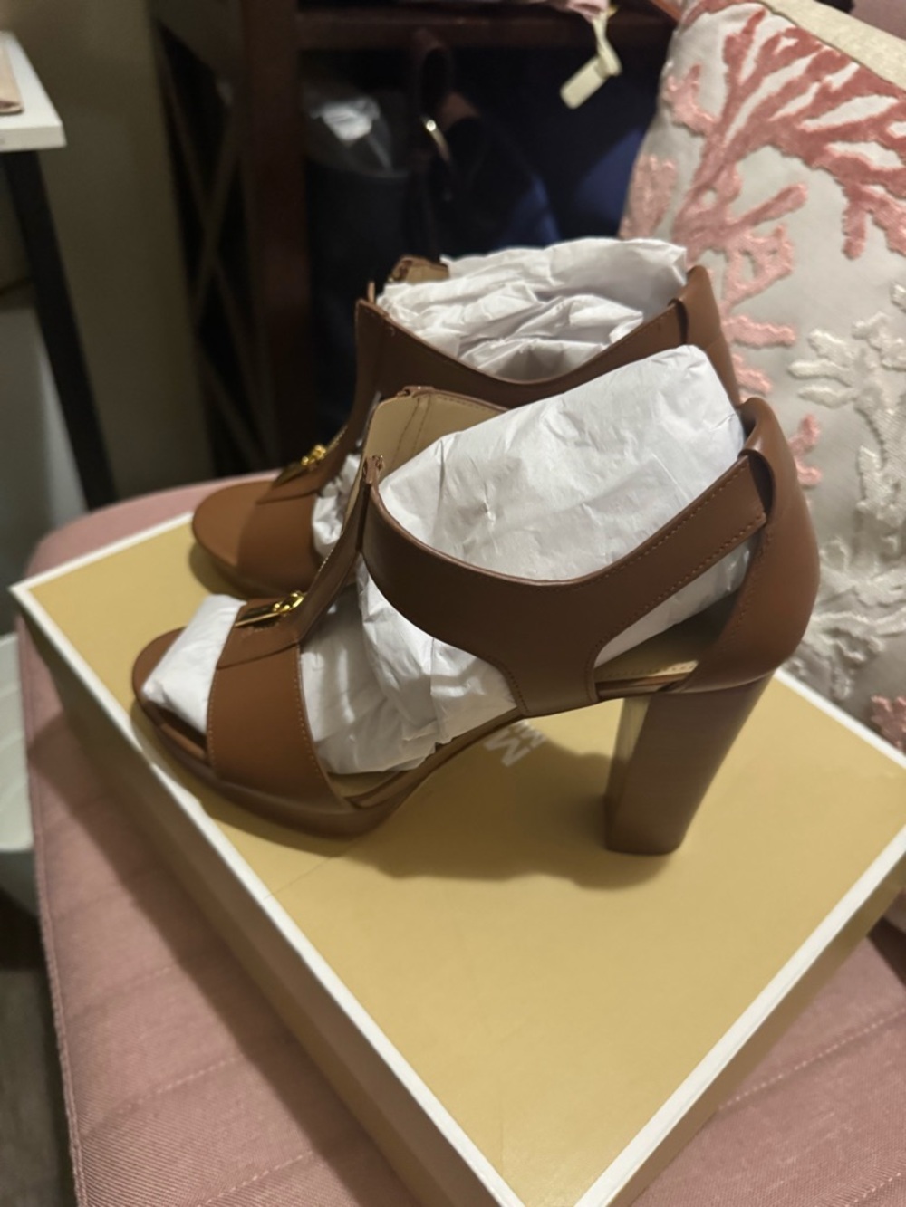 MICHAEL Michael Kors Brown Leather Block Heel Sandals